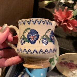 Vintage Nicholas Mosse Pottery Creamer Pitcher Ireland Blue Pansy 3"H x 2.75"Dia